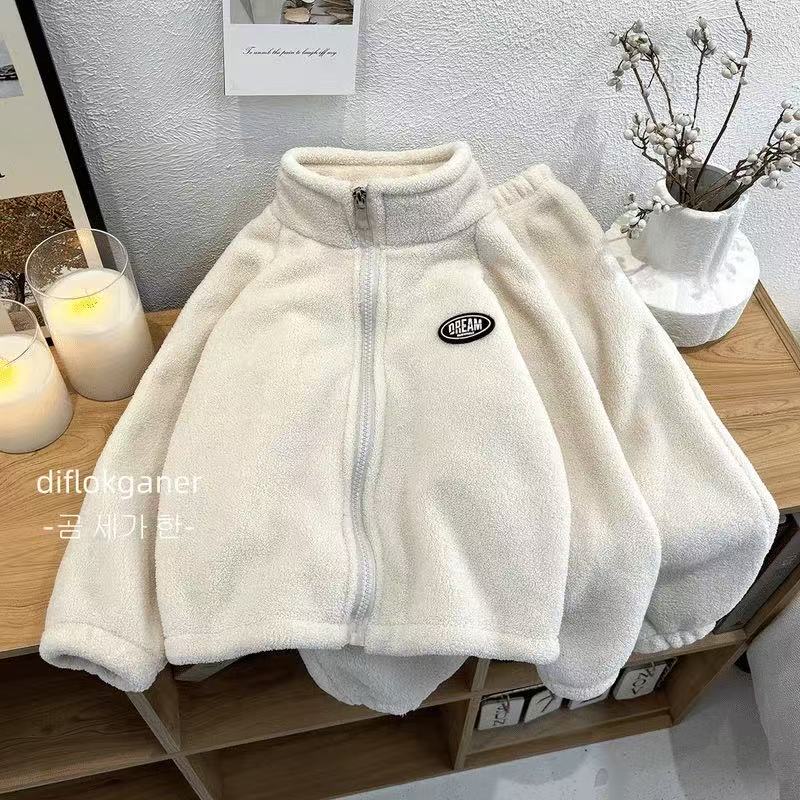 新款儿童秋冬季立领套装双面绒毛毛衣男女童软糯保暖外套裤子舒适