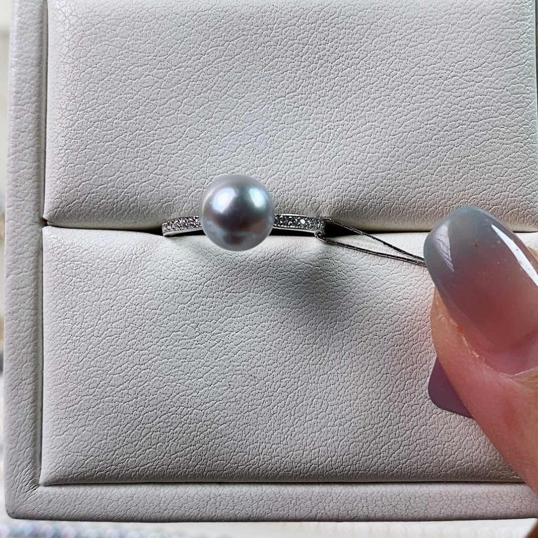 海水珍珠戒指银S925镶嵌7-8mm