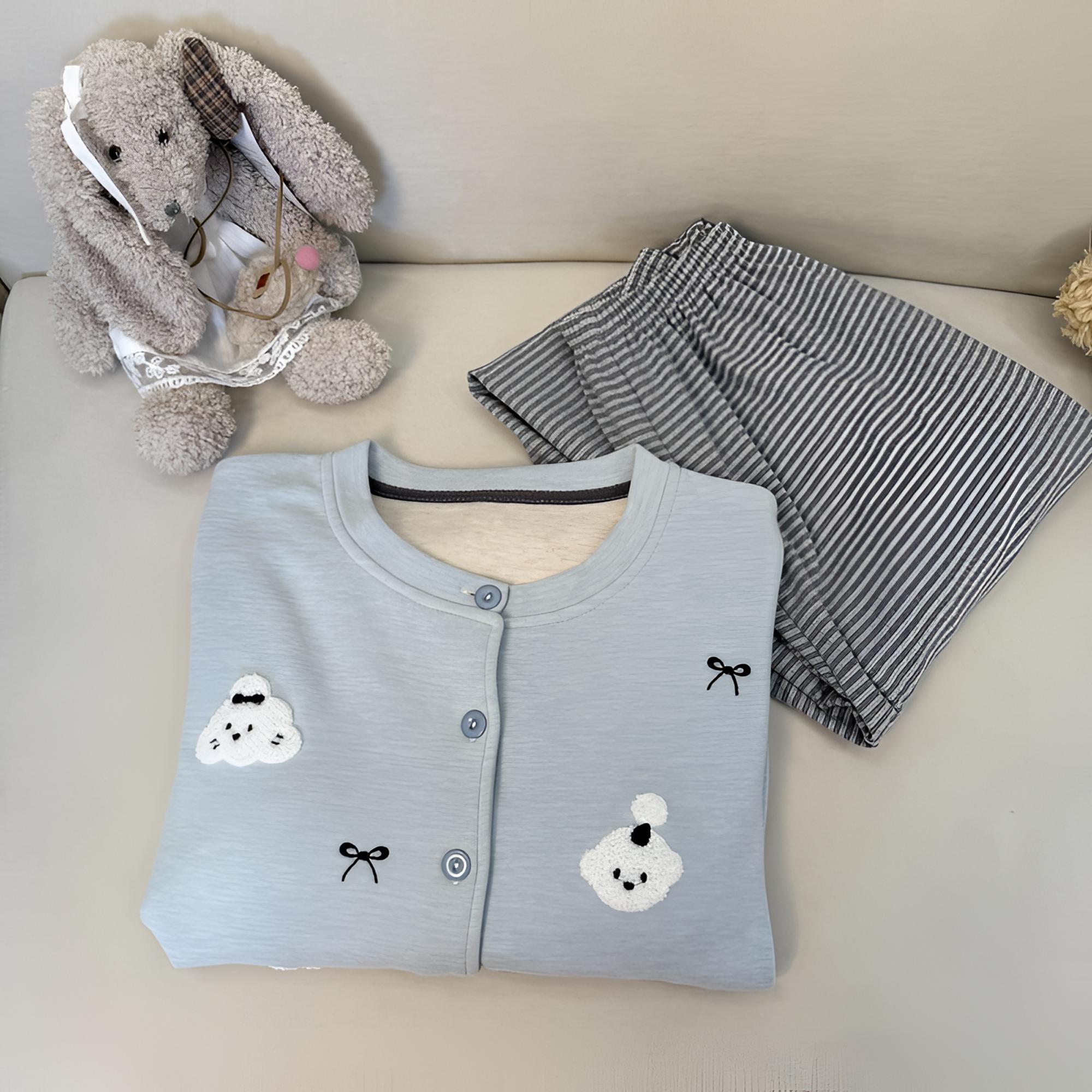 【蝴蝶小狗】羊绒睡衣可外穿长袖长裤韩版休闲家居服套装