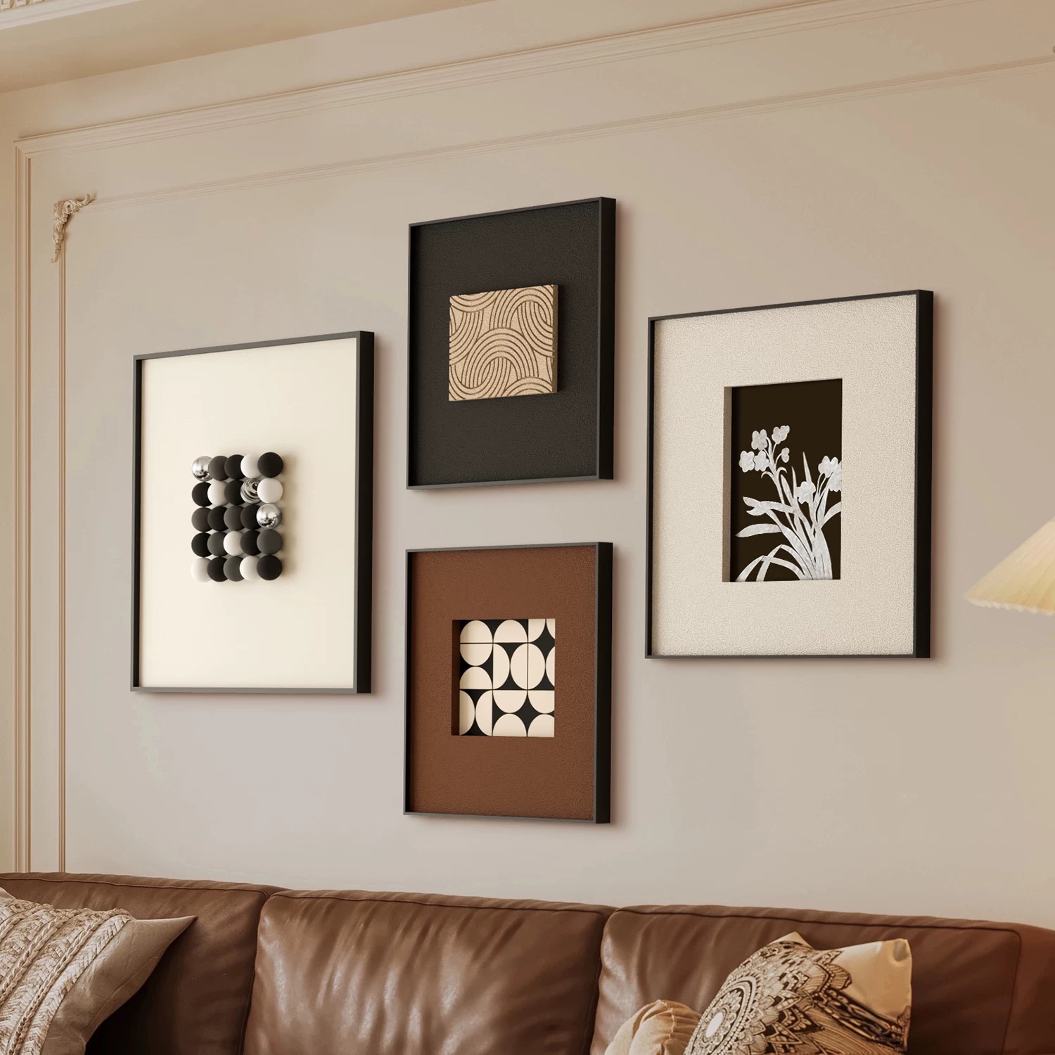 【爆款四联】高级感立体小球砂岩装饰画沙发背景沙发背景墙装饰画