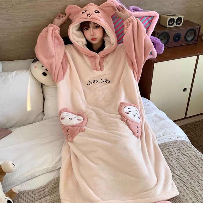 女卡通动漫睡裙连帽睡衣睡袍成人冬季长裤秋冬季套装