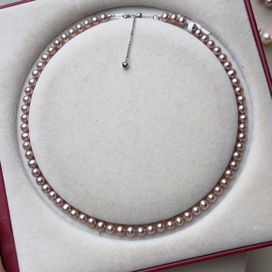 颈饰银S925镶嵌淡水珍珠6-7mm无核无暇近正圆