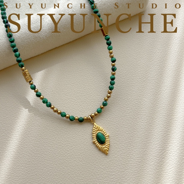 钛钢石英石项链 Suyunche2782绿色秋冬手工小众设计款项链