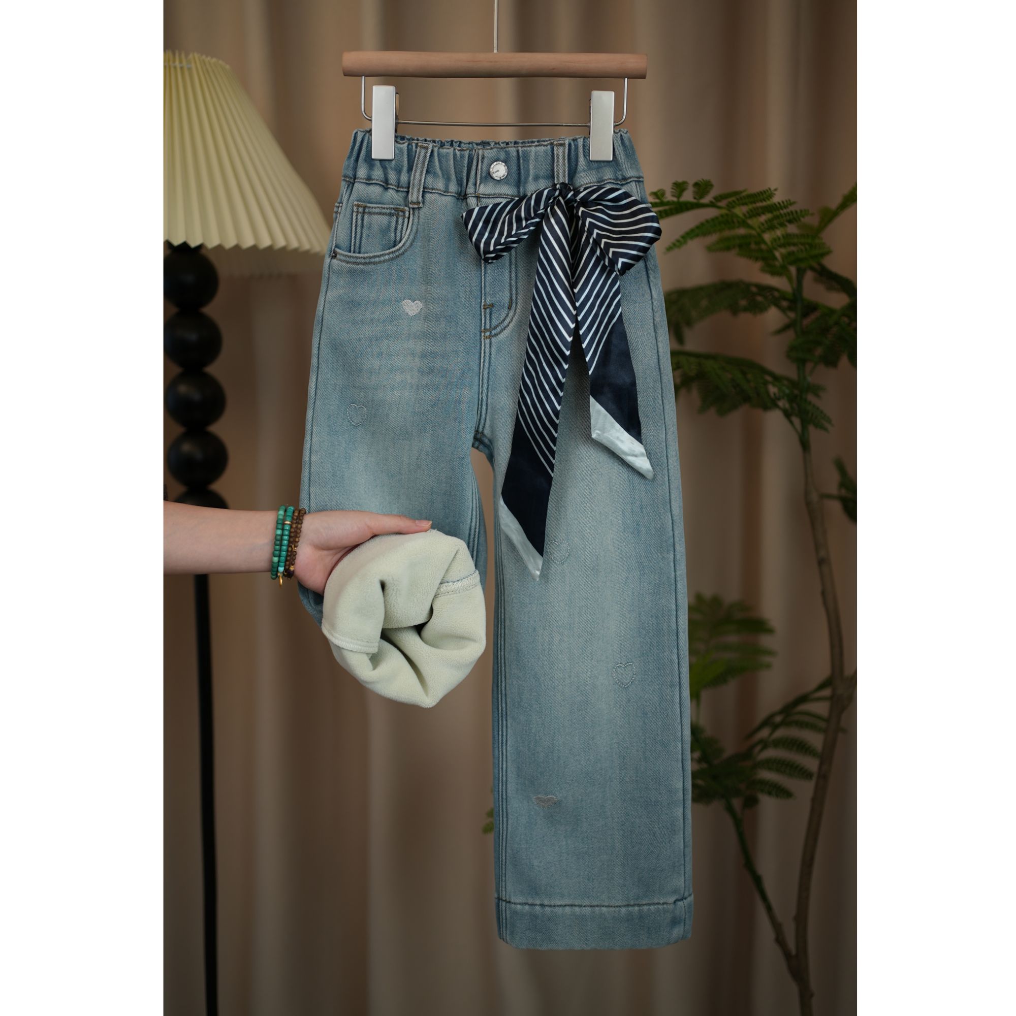 【特厚款，高品质】【一条过冬】女童加绒加厚冬季新款百搭直筒牛仔裤