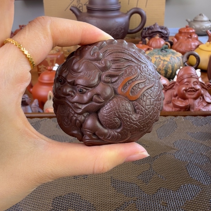 齊***強茶壶紫砂紫泥狮球