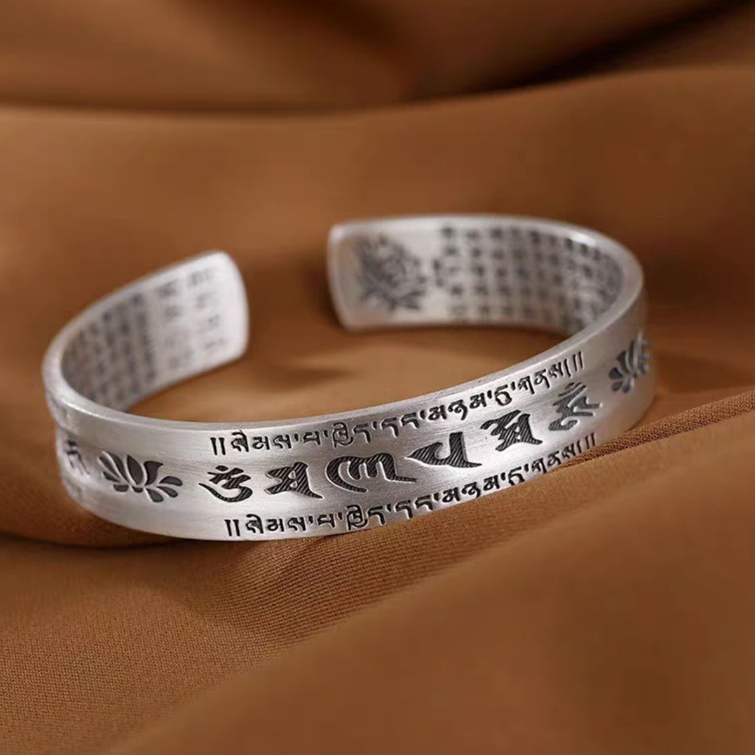 足银手镯 【肥哥银饰】足银999.9六字真言心经哑光面手镯实心