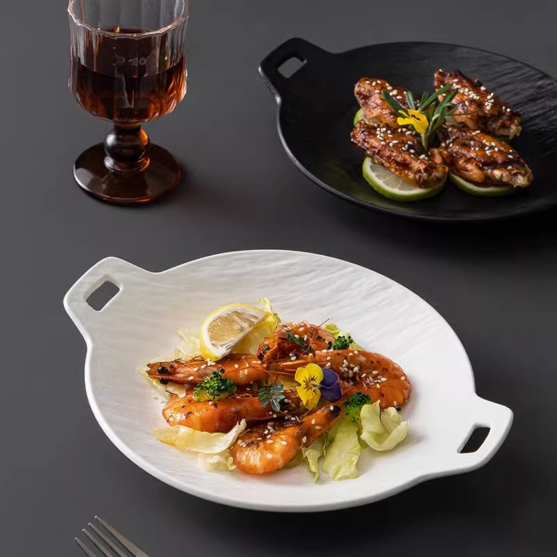 日式盘子家用双耳盘多功能冷菜热菜汤盘摆盘陶瓷参加商用盘