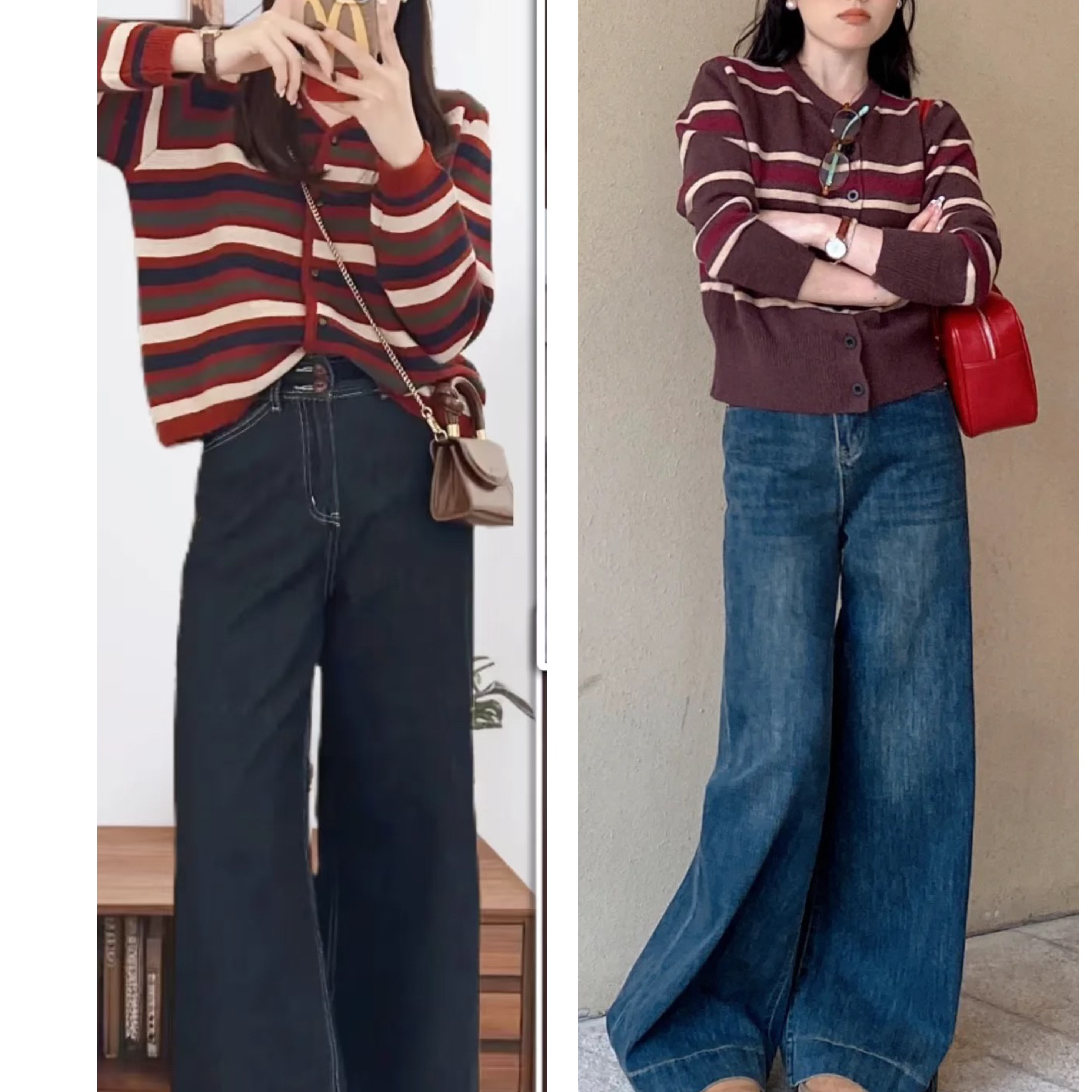 102302 全羊复古条纹圆领羊毛针织衫女2025冬款开衫实物图四图五