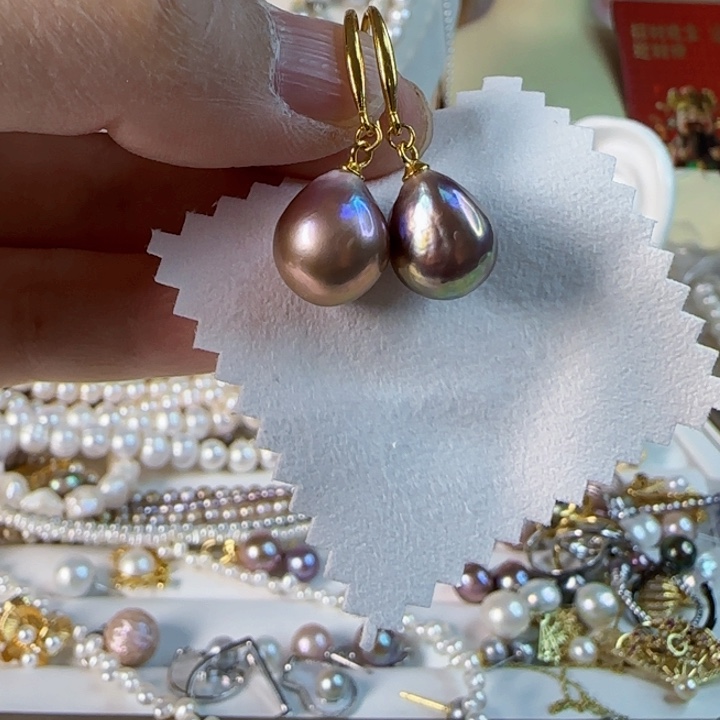 淡水珍珠紫色炫彩水滴有生长纹银S925镶嵌