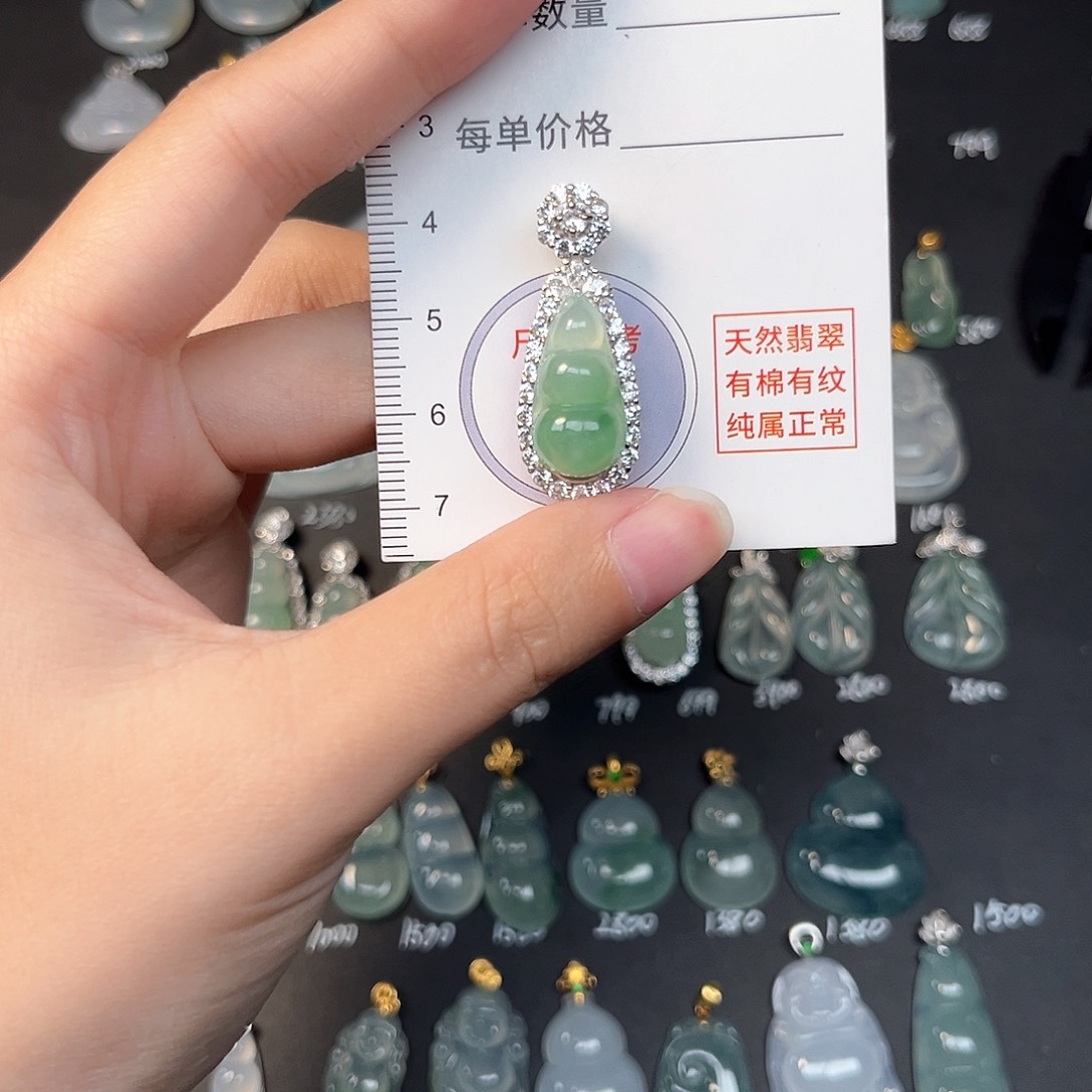 吊坠(不含链)银S925镶嵌翡翠天然缅甸A货翡翠