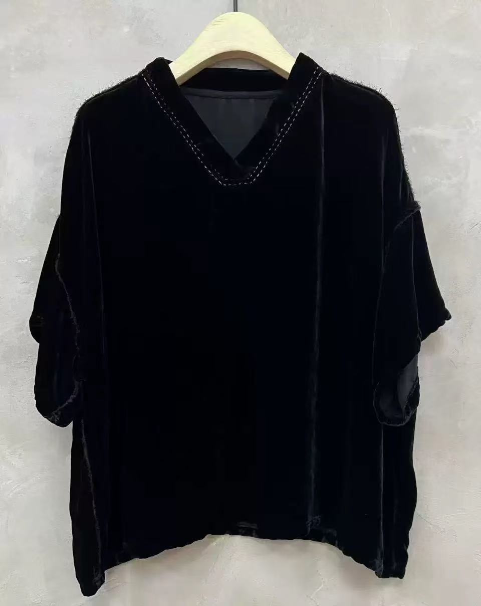 无相布衣S6987丝绒V领宽松气质款套头上衣 衣长58-63胸围136
