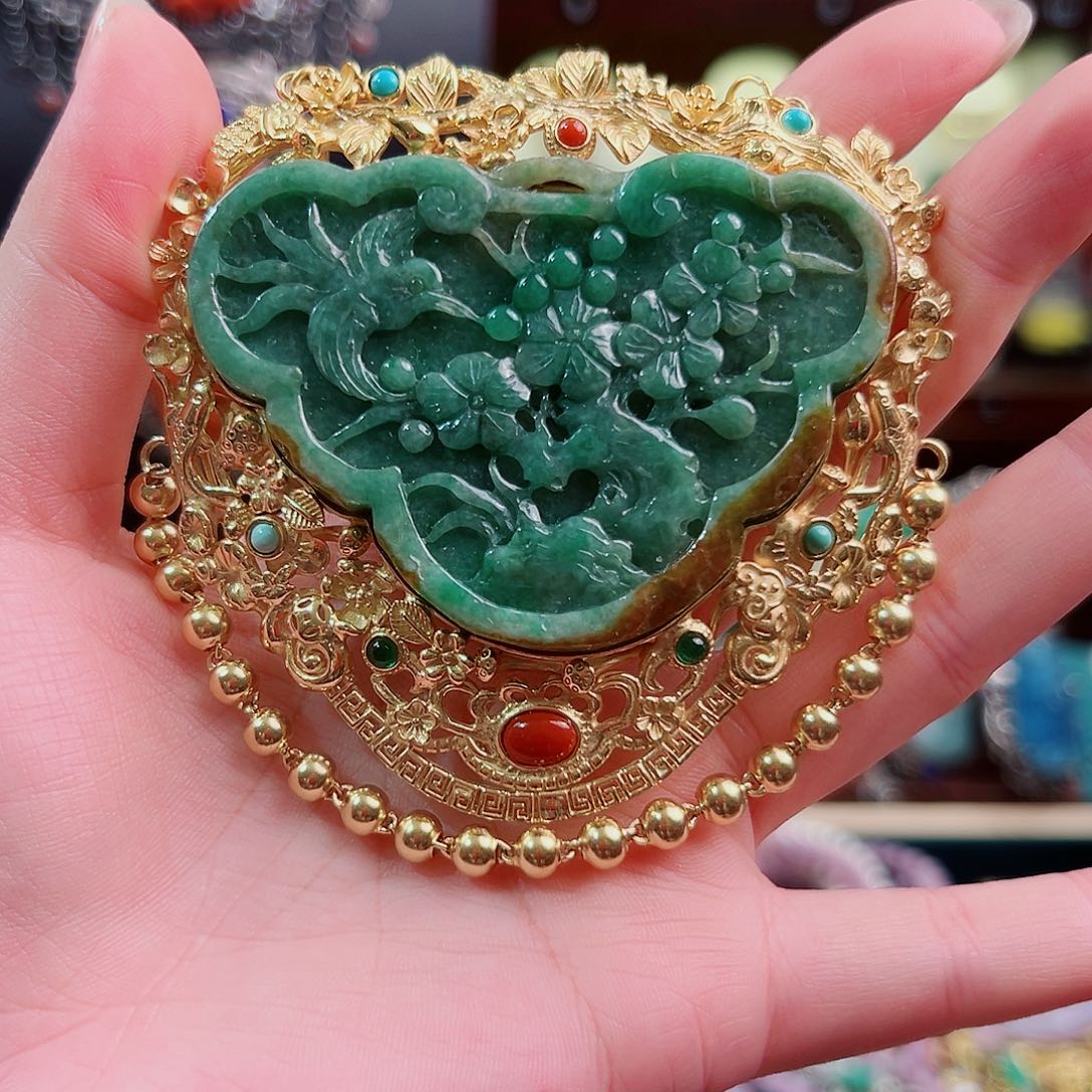 翡翠银S925镶嵌吊坠吊坠