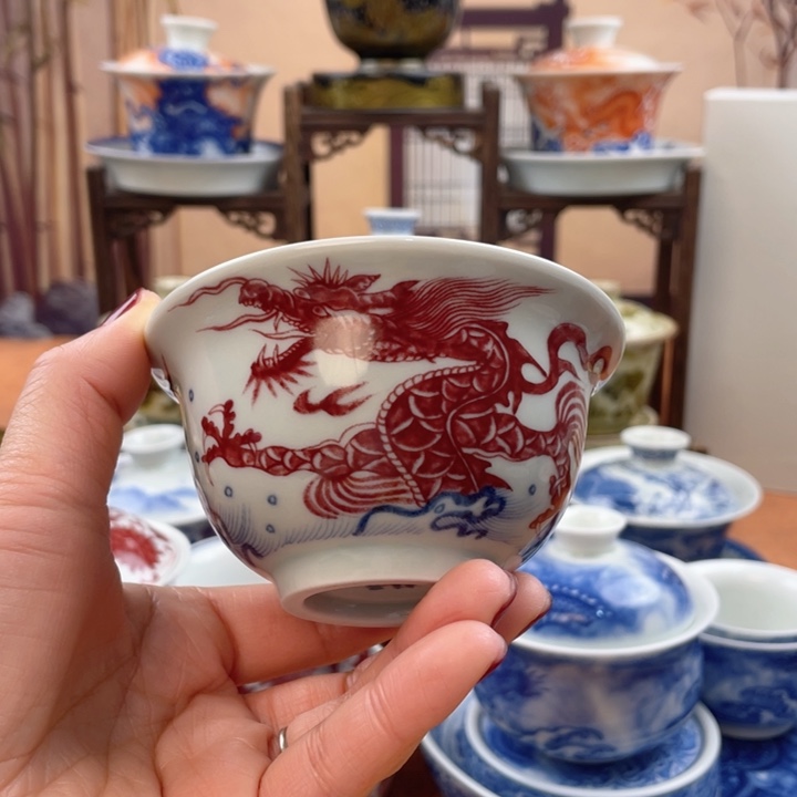 陶摆件鱼化龙压手杯