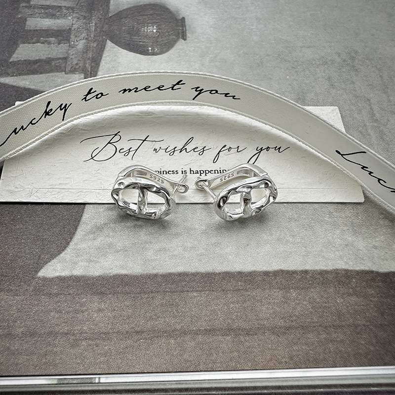 925银耳饰 925银耳饰 S925纯银肌理感猪鼻子耳扣小众设计感ins风