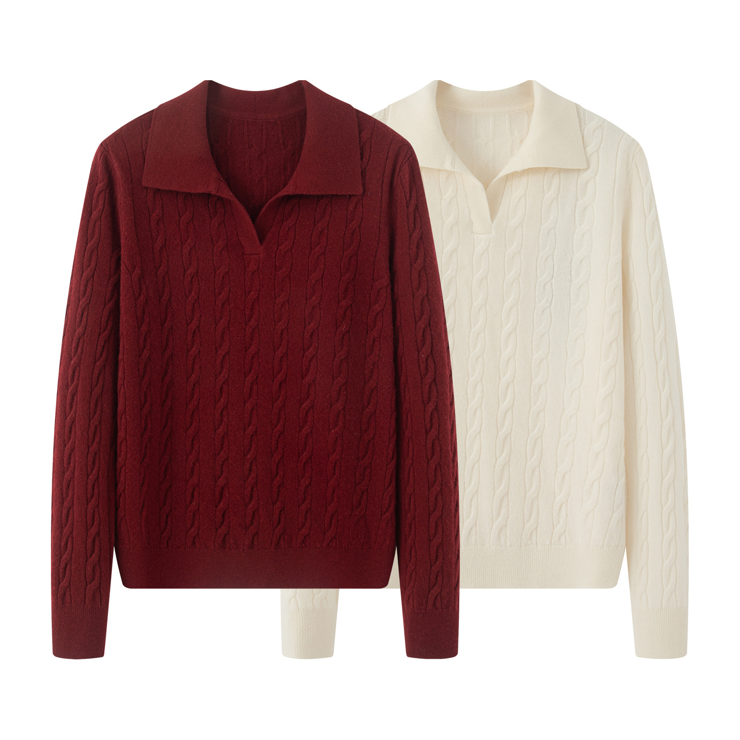 艾家2025秋冬新款翻领绞花羊毛针织衫毛衣女7109