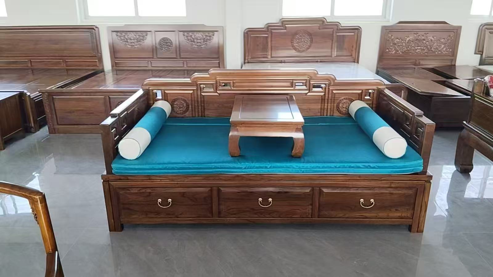 全原木榫卯结构国色天香推拉罗汉床