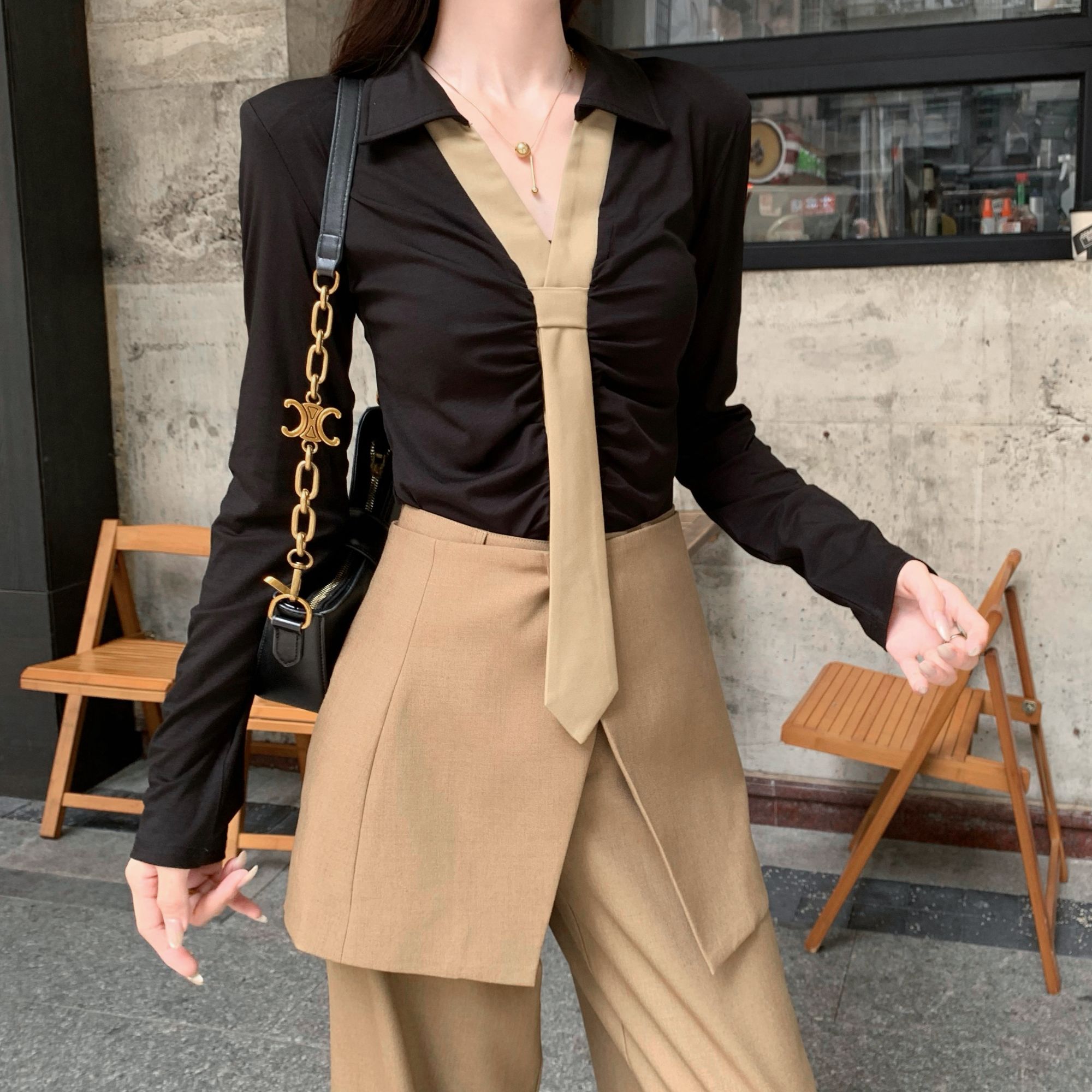 【ZACOCO】痞帅炸街清冷系小众时髦千金清冷感贵职场领带上衣3285