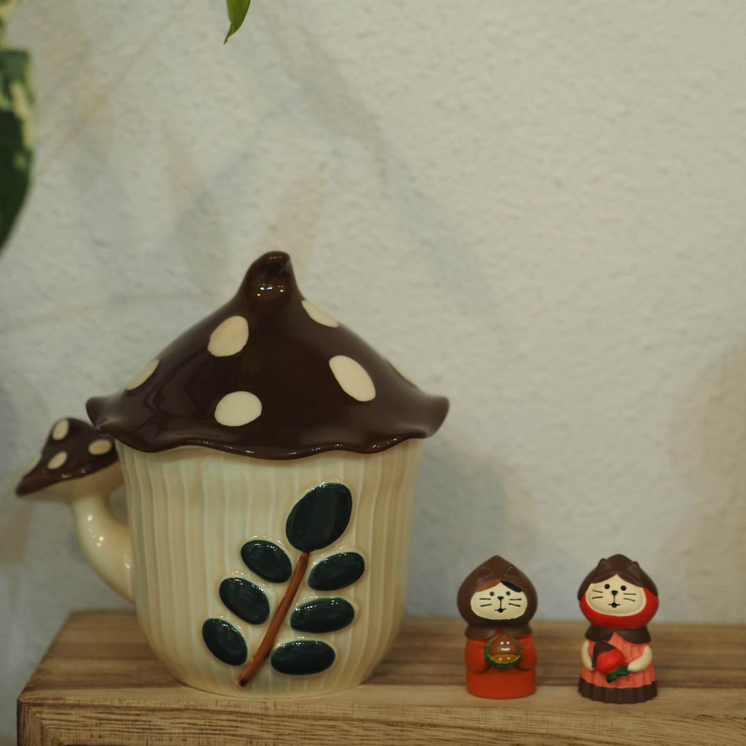 陈锅锅 可爱蘑菇马克杯陶瓷咖啡杯碟创意手绘咖啡杯