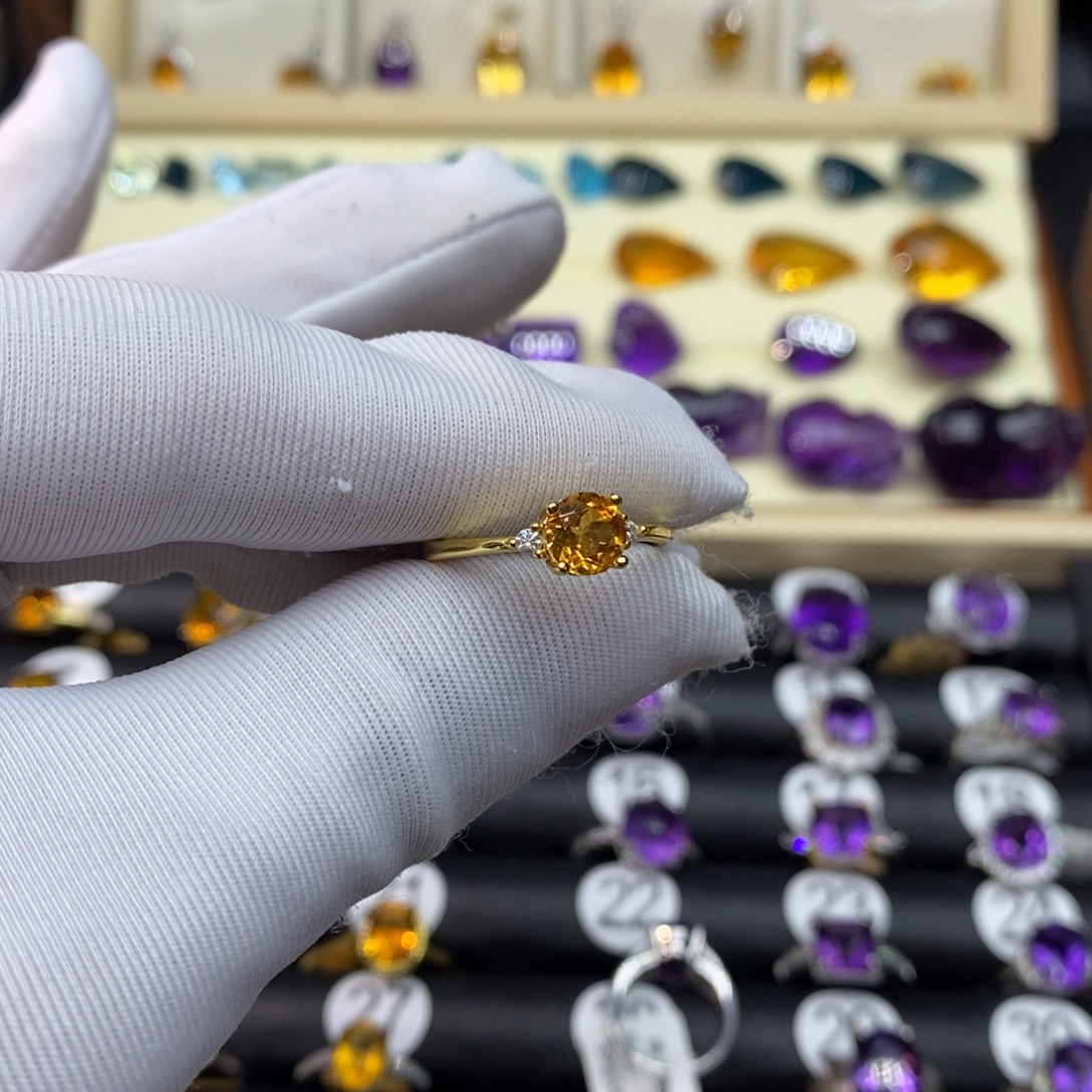 戒指黄晶银S925镶嵌