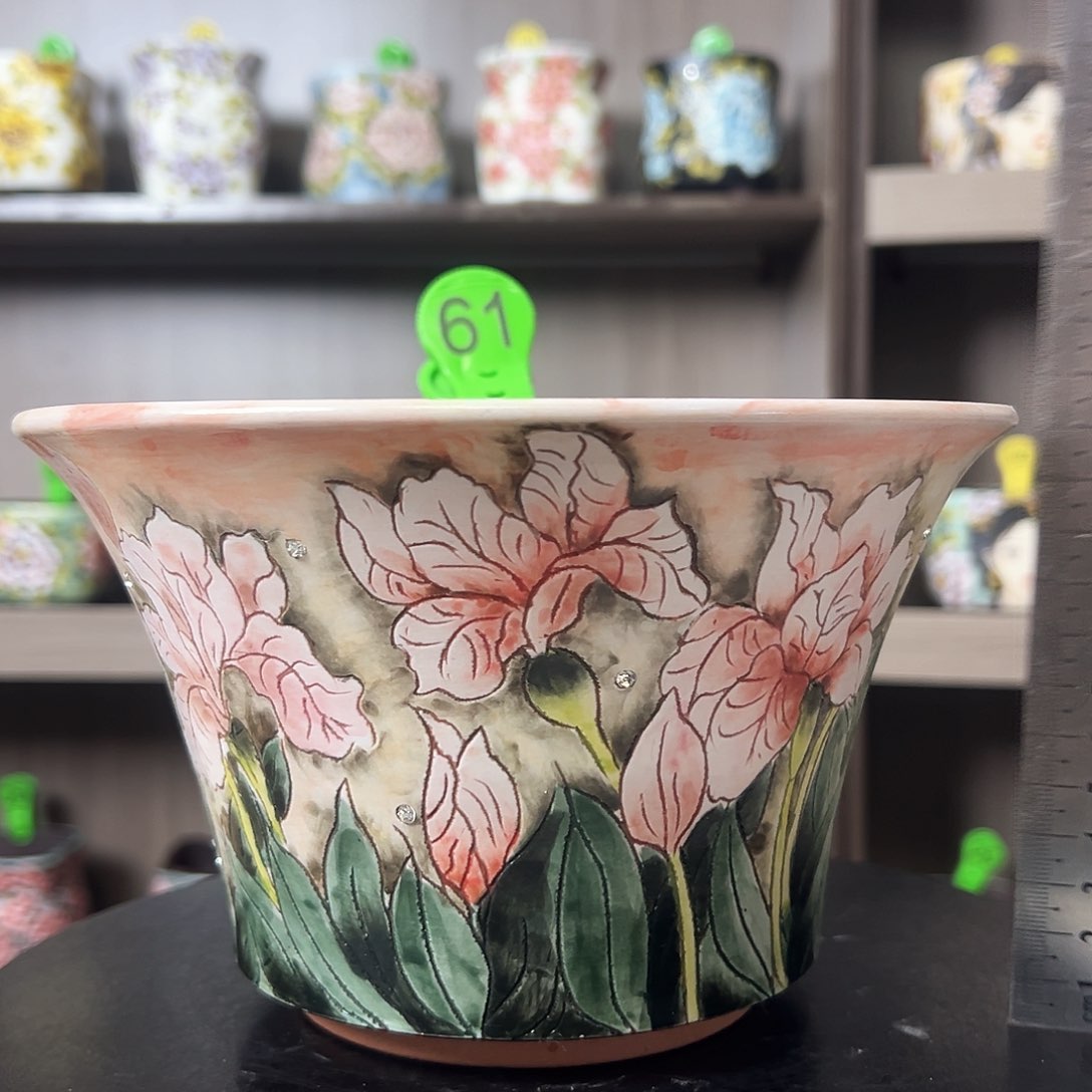 手绘陶瓷花盆口20高12.5