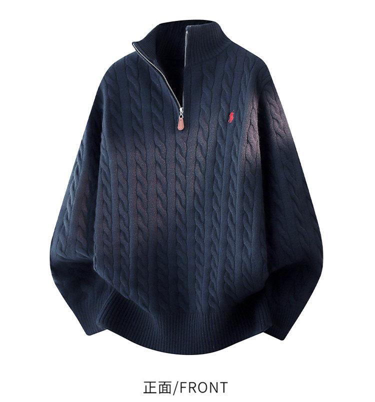 小马标刺绣毛衣男秋冬2025新款半高领拉链麻花休闲男士针织衫上衣