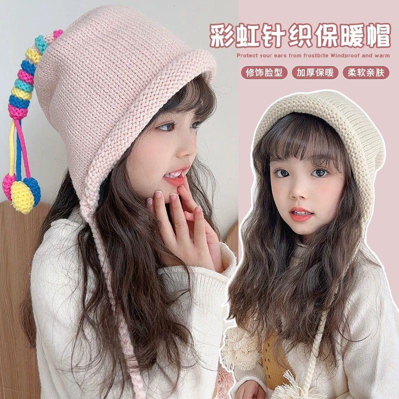 婴儿秋季外出帽子织针护耳编织帽子秋冬季女童宝宝针织拍照帽子