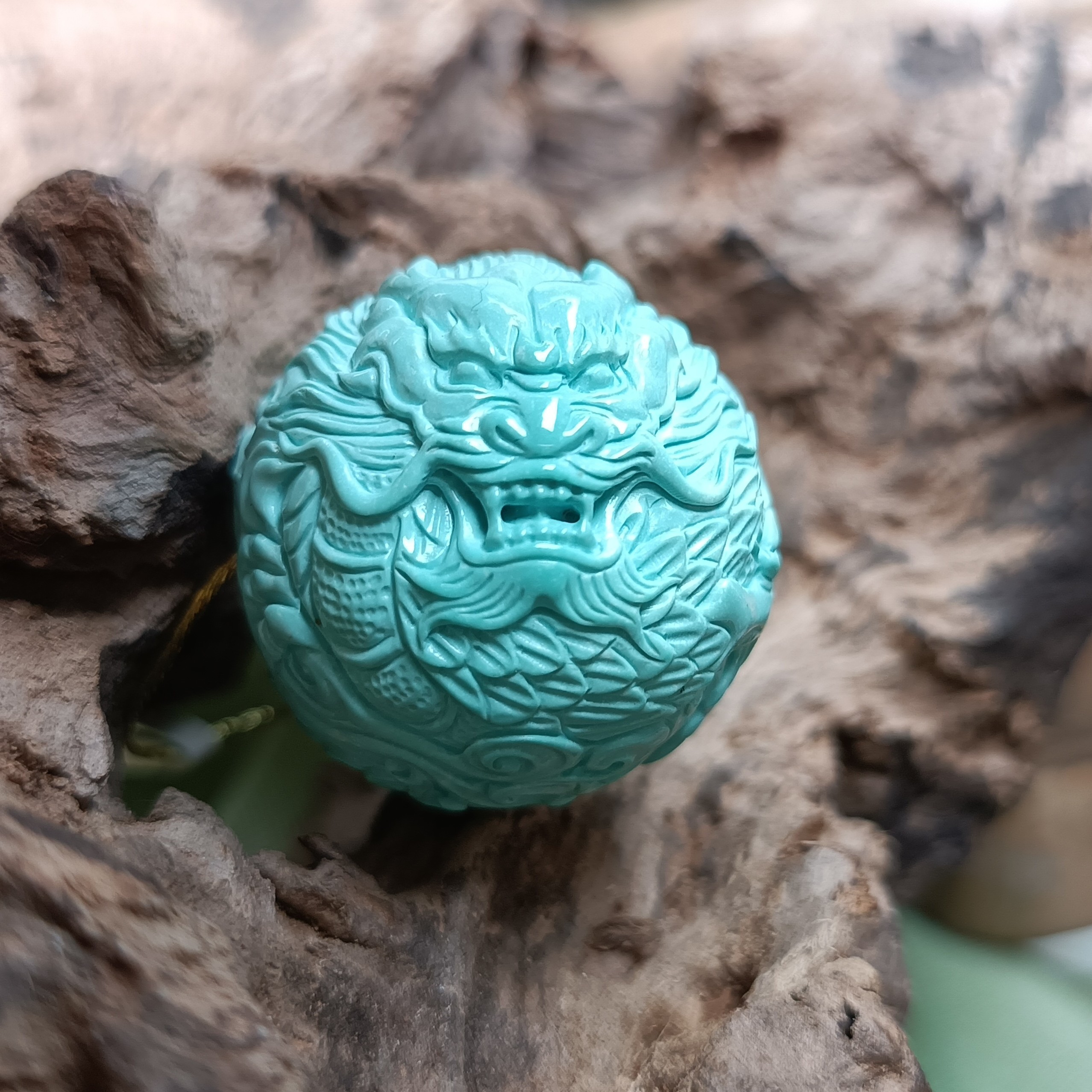 中秋礼物，原矿绿松石，全品龙圆珠，22.5mm