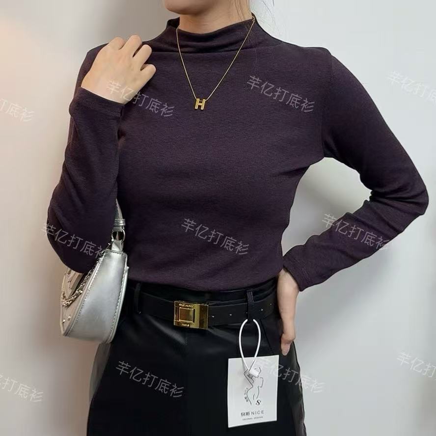 高品质竹节棉半高领修身显瘦时尚打底衫秋冬百搭长袖T恤上衣