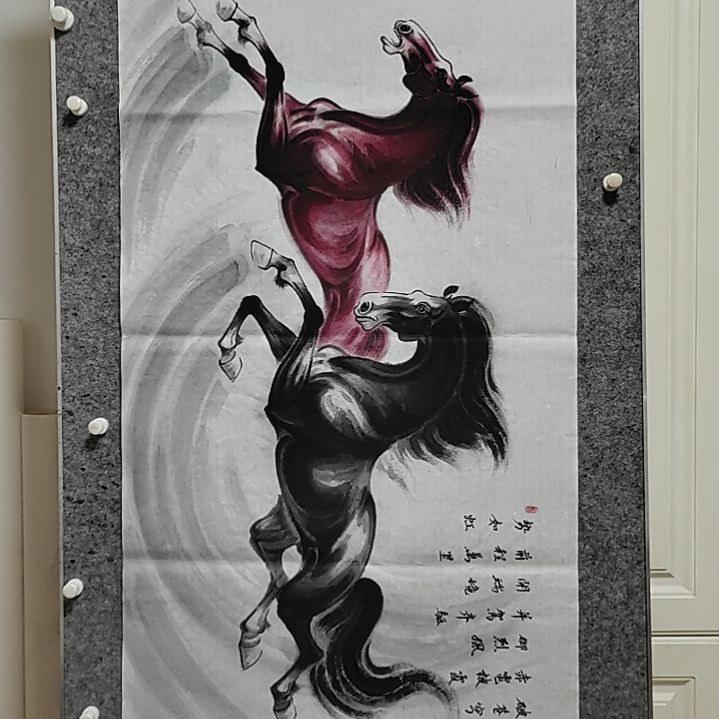 横款周士辰水墨写意骏马图
