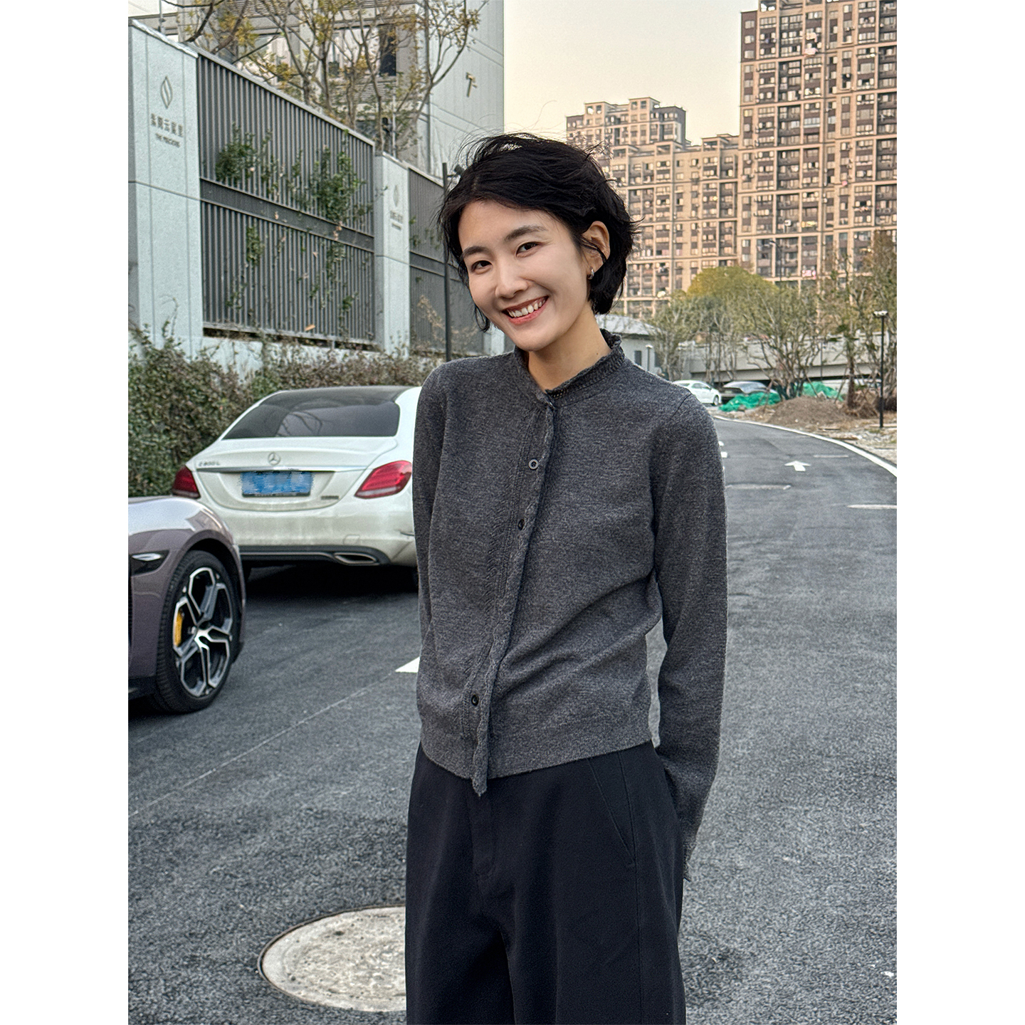 LANGQING 文艺感镂空花边羊绒羊毛混纺针织羊毛开衫47063#