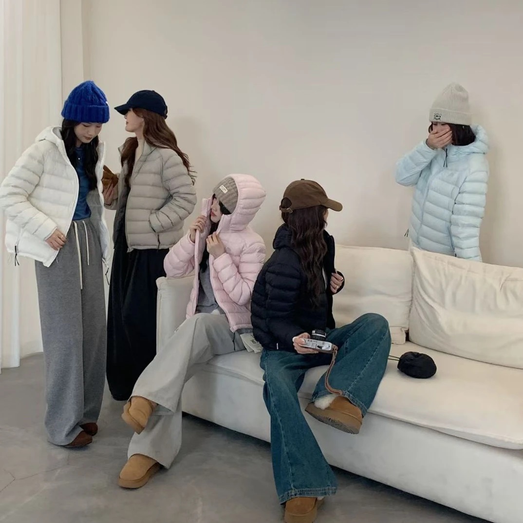 【90绒】加绒连帽排骨羽绒服女款2025新款冬季外套冲锋衣内胆白鸭绒