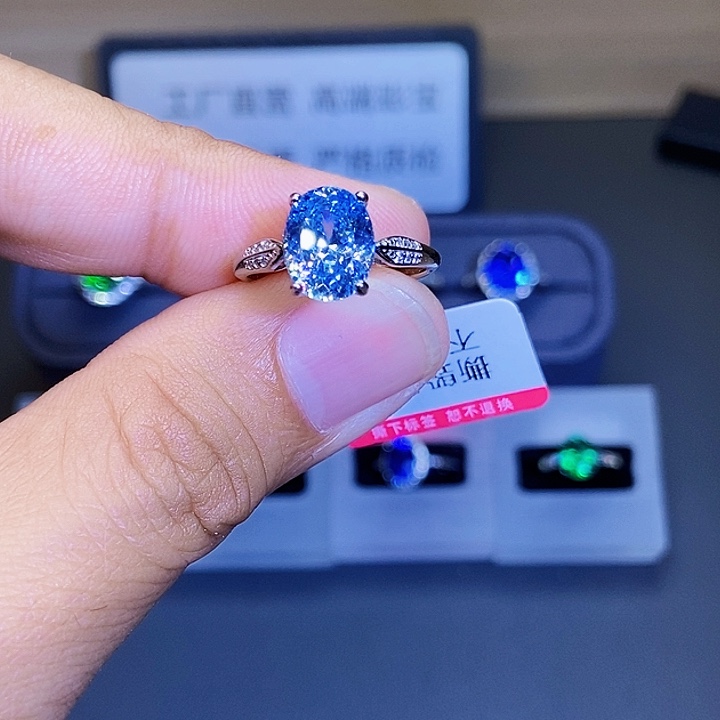 戒圈海蓝宝石银S925镶嵌