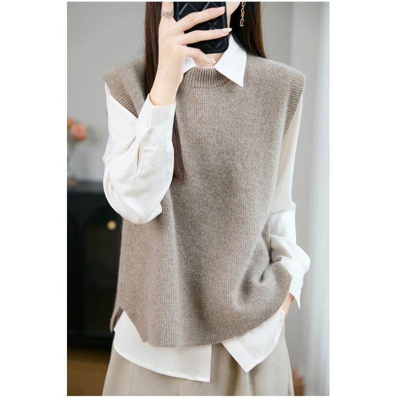 100%羊毛休闲圆领复古元宝针开叉马甲YYY2543