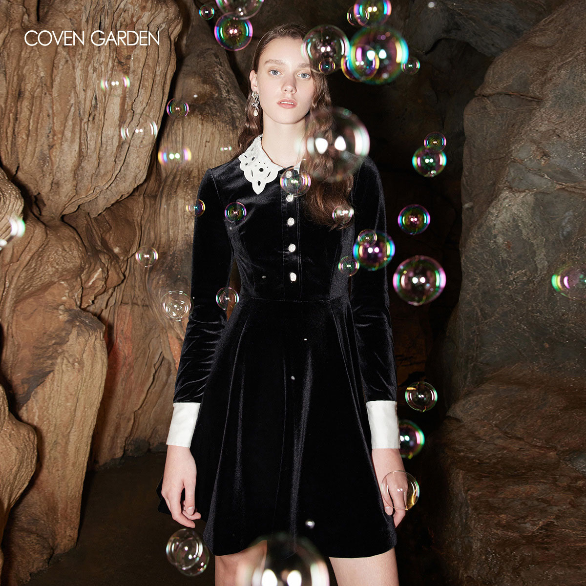 【陈大可专属】哥文花园复古法式丝绒连衣裙热力感CTA4081920