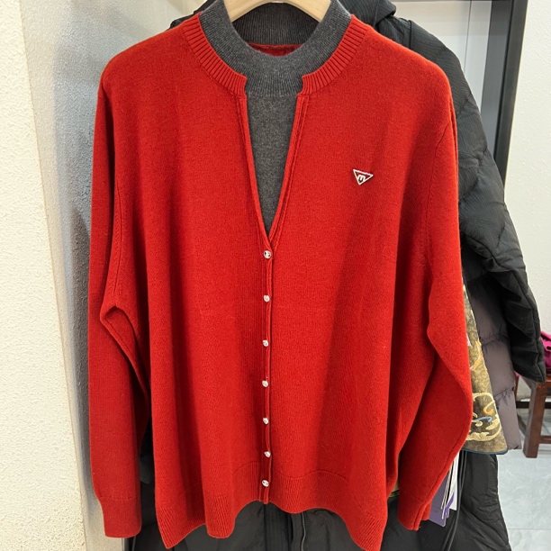 2025冬季新款68979时尚洋气假两件撞色女装宽松休闲针织衫上衣