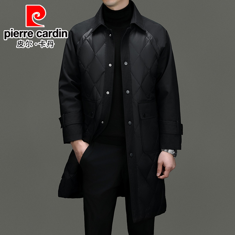 皮尔卡丹中长款羽绒服男2024冬季加厚保暖派克服休闲风衣外套男装