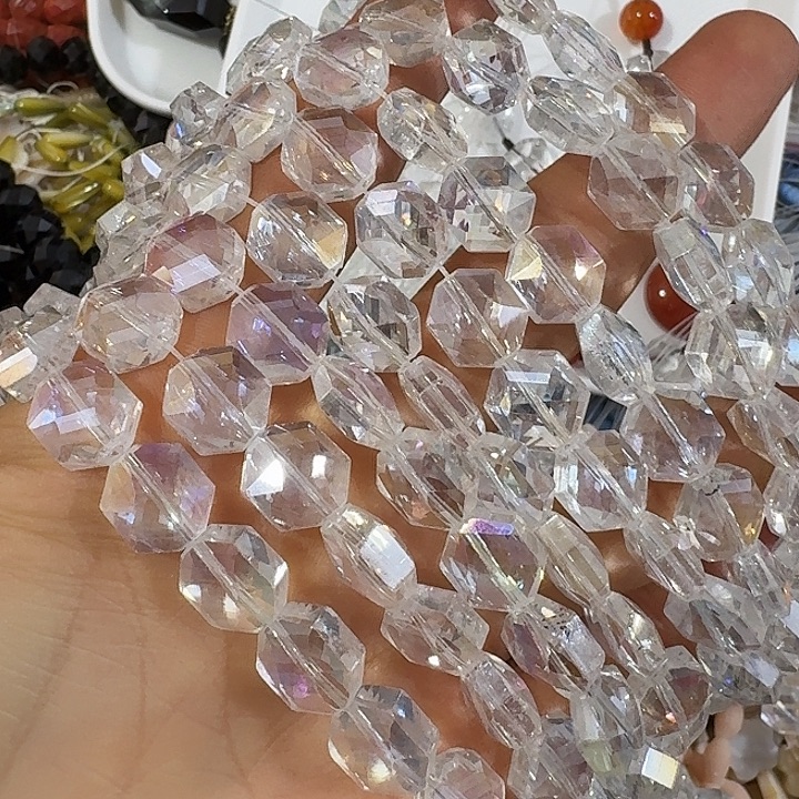 玛瑙/玉髓合金珠宝半成品一条白色带彩六边形
