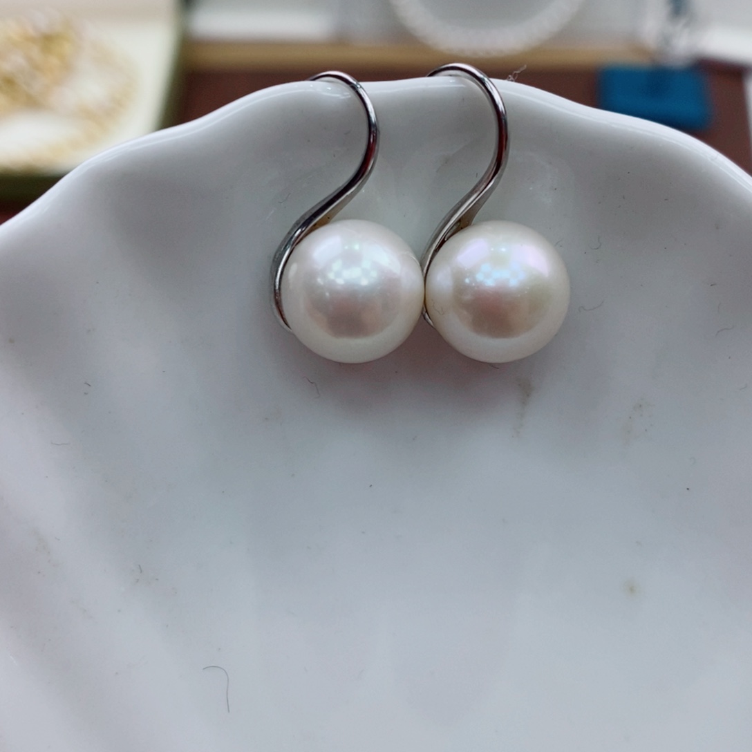 耳饰银S925镶嵌淡水珍珠