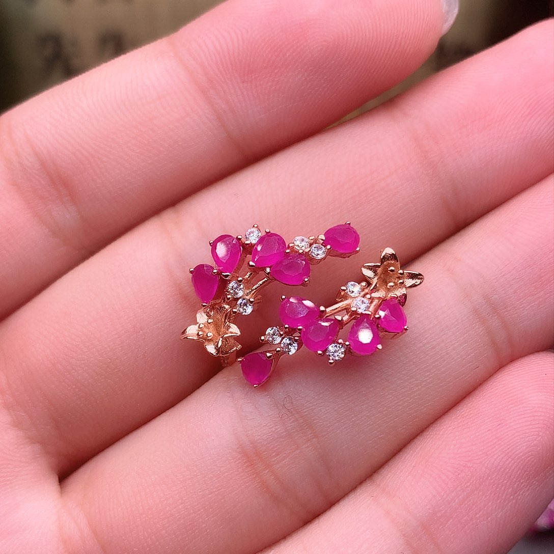 红宝石戒指银S925镶嵌