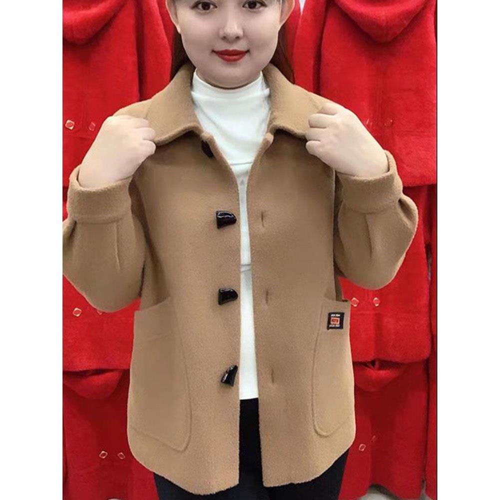 秋冬季新款高档针织开衫宽松上衣仿双面呢短款外套女中年妈妈装