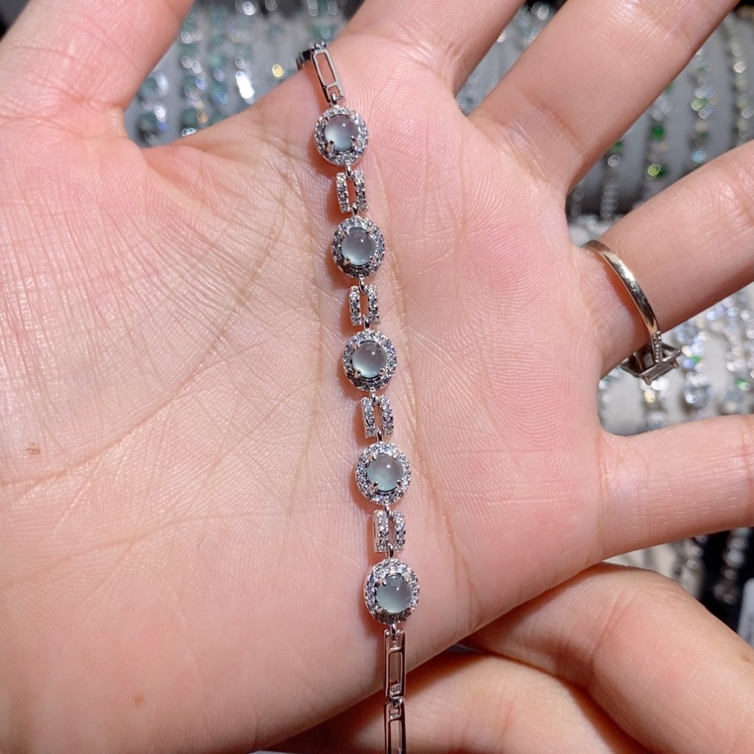 银S925镶嵌手链翡翠c c c