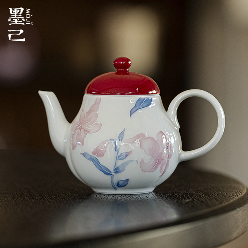 墨己-丹霞-有田烧百合-白瓷手绘小朵壶