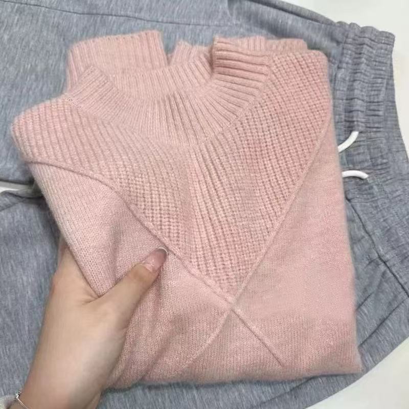  1148【粉 纯色毛衣】高级感针织长袖针织衫毛衣