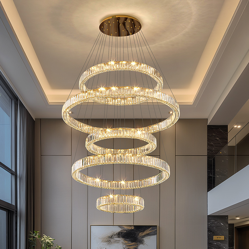 包安装别墅复式楼大吊灯客厅灯挑空楼梯轻奢水晶楼中楼灯广东中山