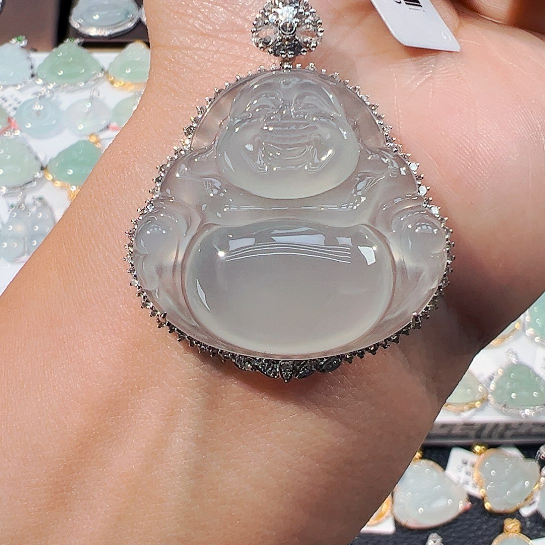 项链18K金镶嵌翡翠佛公