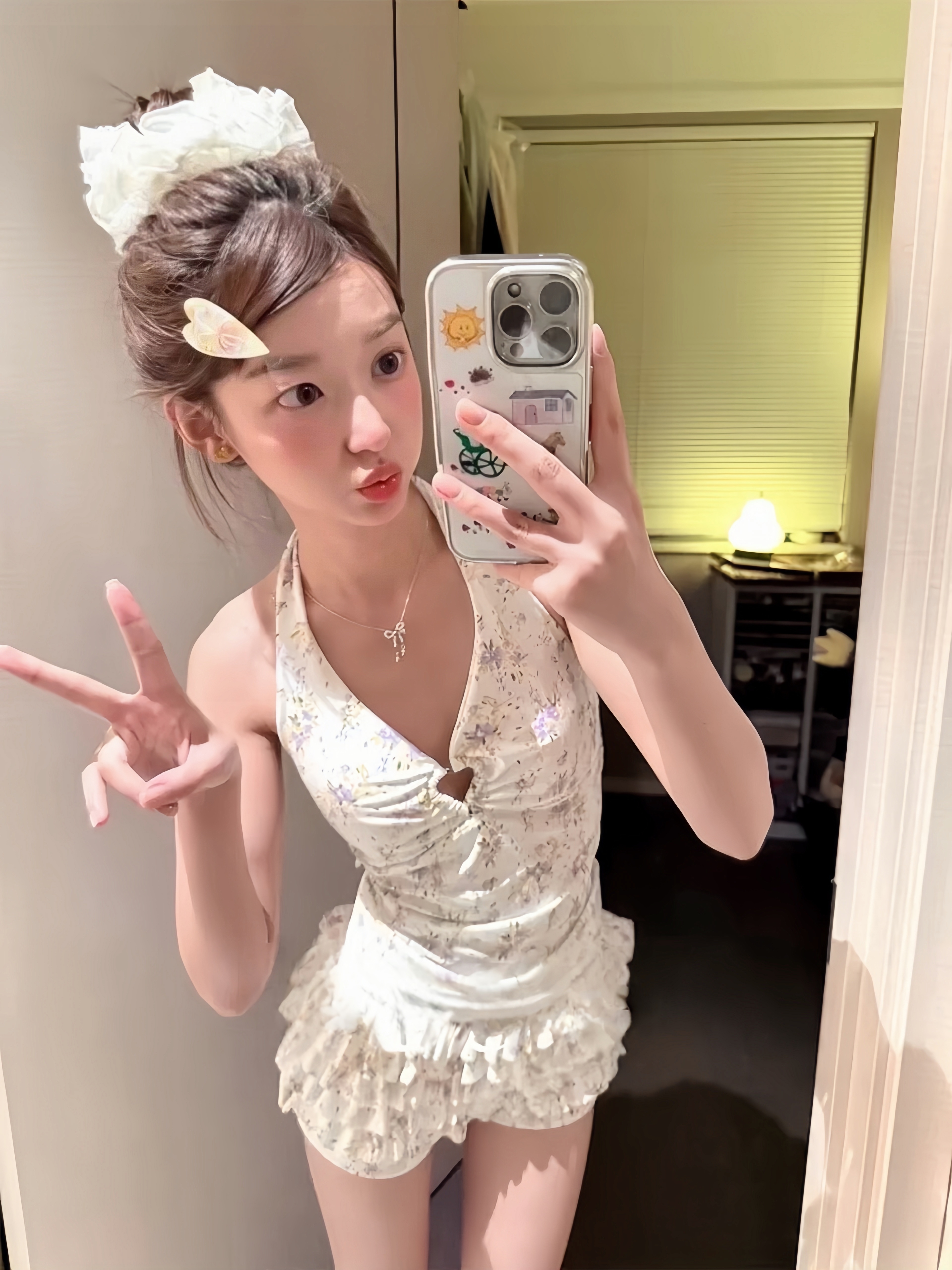 纯欲风碎花分体泳衣女小胸聚拢显瘦遮肉海边度假必备