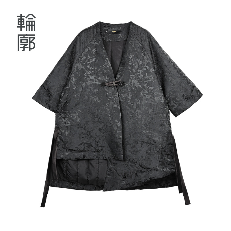 轮廓中式复古不对称无帽棉服中国风气质重磅提花保暖棉衣L244Y025