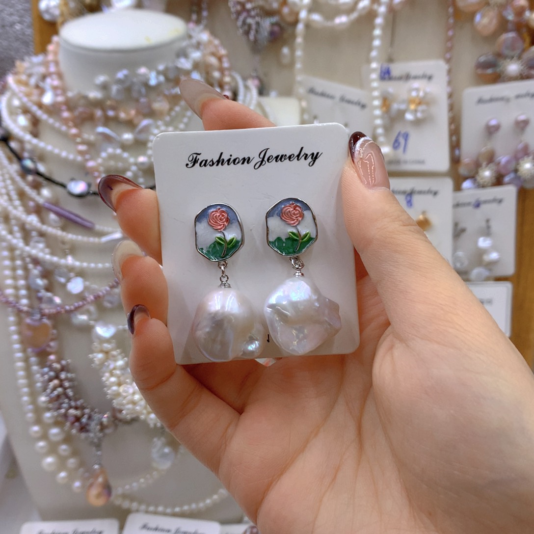 淡水珍珠耳饰银S925镶嵌