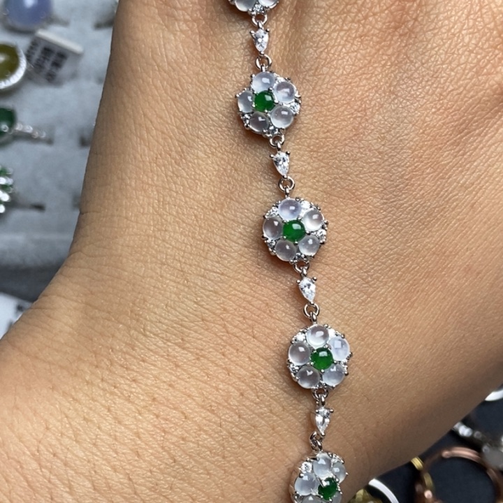 翡翠手链银S925镶嵌手链
