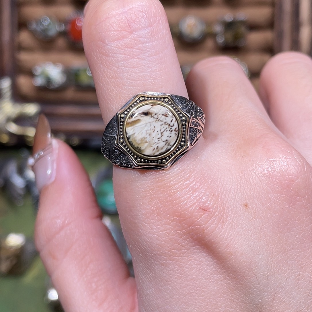 琥珀银S925镶嵌戒指